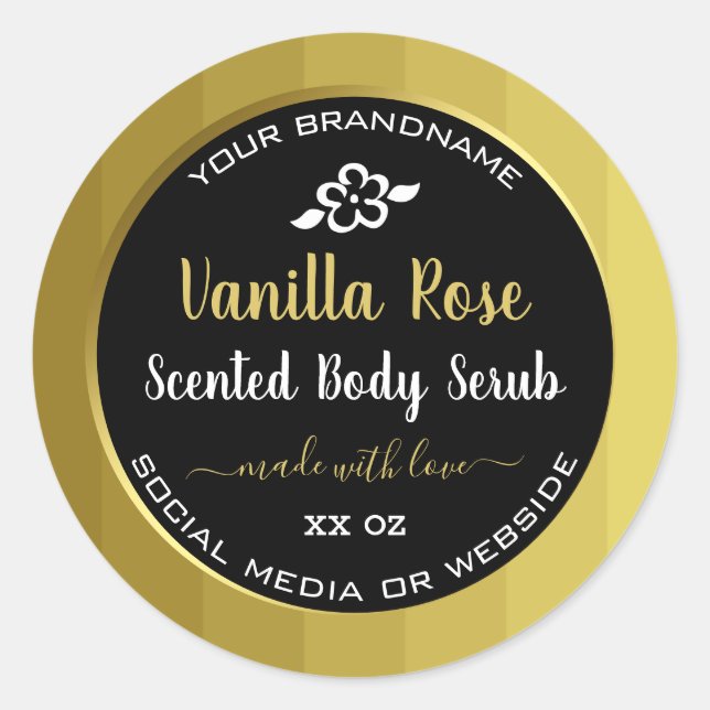 Adesivo Redondo Rótulos Dourados e Pretos para Encapsulamento Seru (Frente)