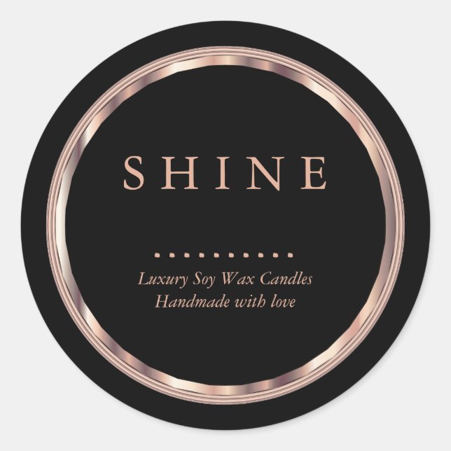 Adesivo Redondo Rótulos Dourados e Pretos para Rosa metálico (Frente)