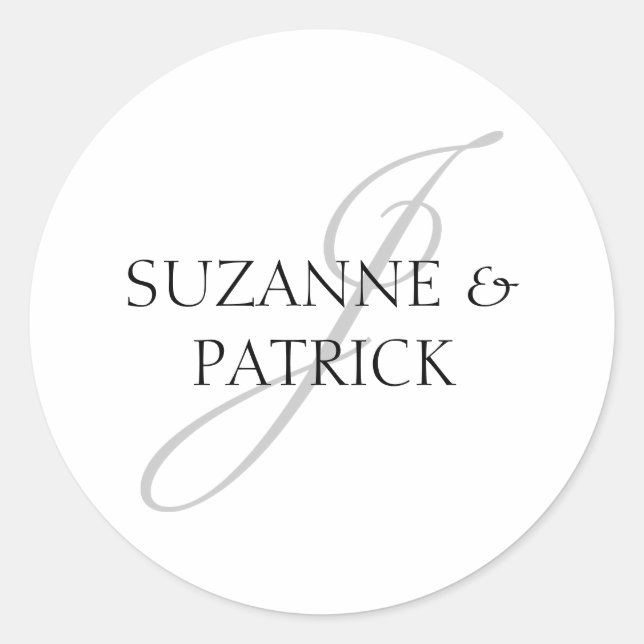 Adesivo Redondo Rótulos J Monograma do Script (Prata / Preto) (Frente)