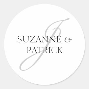 Adesivo Redondo Rótulos J Monograma do Script (Prata / Preto)