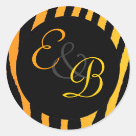 Adesivo Redondo Rótulos monográficos de faixa de zebra amarela-cla