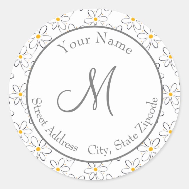 Adesivo Redondo Rótulos "Padrão de margarida branca" (Frente)