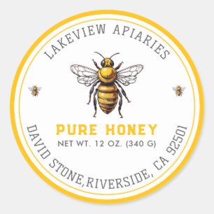 Adesivo Redondo Rótulos Premium Pure Honey Jar Personalizado Per