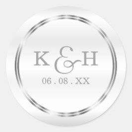 Adesivo Redondo Rótulos redondos monogramas prateados e brancos