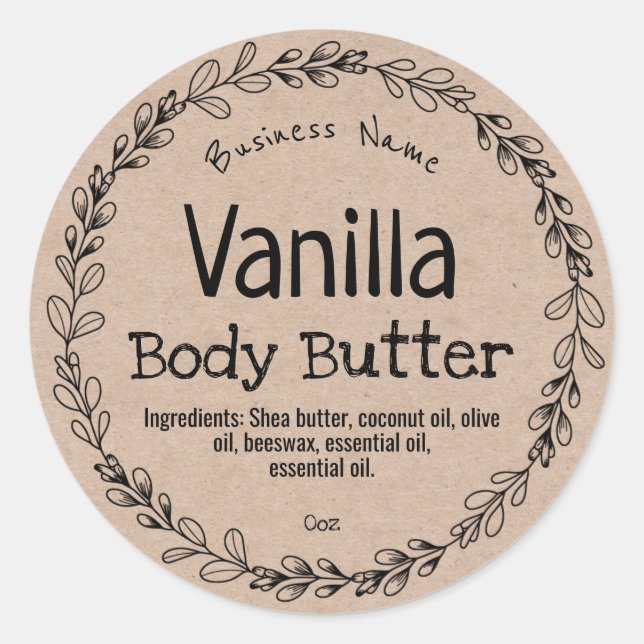 Adesivo Redondo Rótulos Rustic Kraft Homemade Product Labs (Frente)