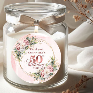 Adesivo Redondo Rótulos Sofisticados de Blush Dourado Rosa para 50