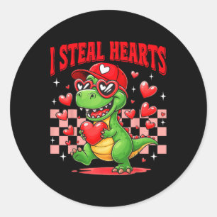 Adesivo Redondo Roubo Corações T-rex Dino Pelo Menino Valentines T