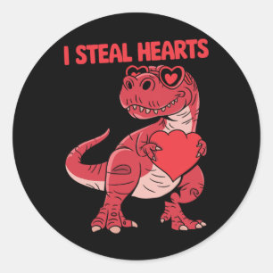 Adesivo Redondo Roubo Corações Trex Dinossauro Gles Dia dos Namora