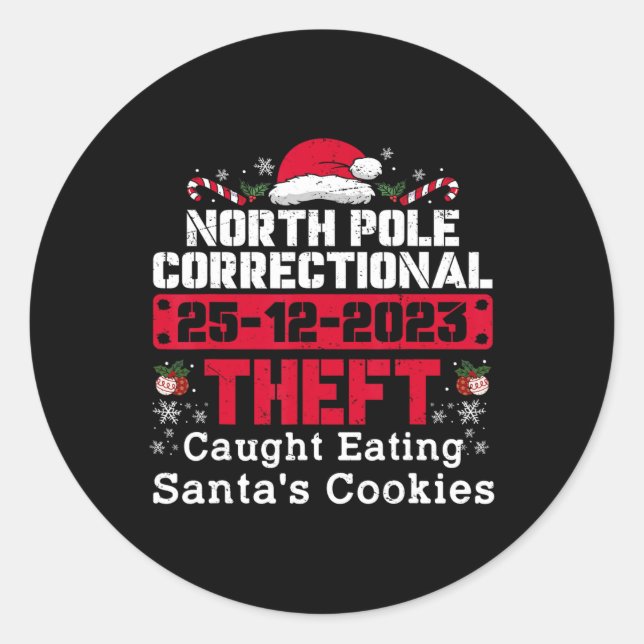 Adesivo Redondo Roubo Correcional do Polo Norte Capturou Papais no (Frente)