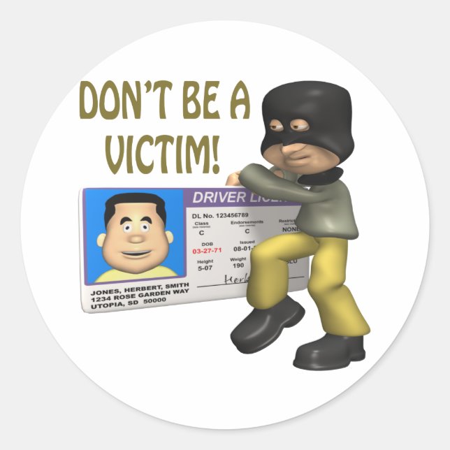 Adesivo Redondo Roubo de identidade (Frente)