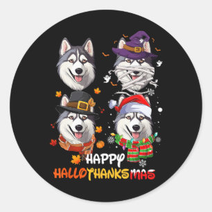 Adesivo Redondo Rouco Cão Hallothanksmas Halloween Dia de Ação de