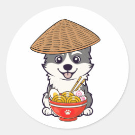 Adesivo Redondo Rouco engraçado está comendo macarrão