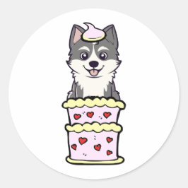 Adesivo Redondo Rouco engraçado pulando de um bolo