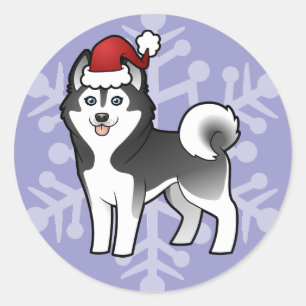 Adesivo Redondo Rouco Siberian do Natal/Malamute do Alasca