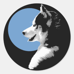 Adesivo Redondo Rouco Stickers Siberian Husky Malamute Stickers