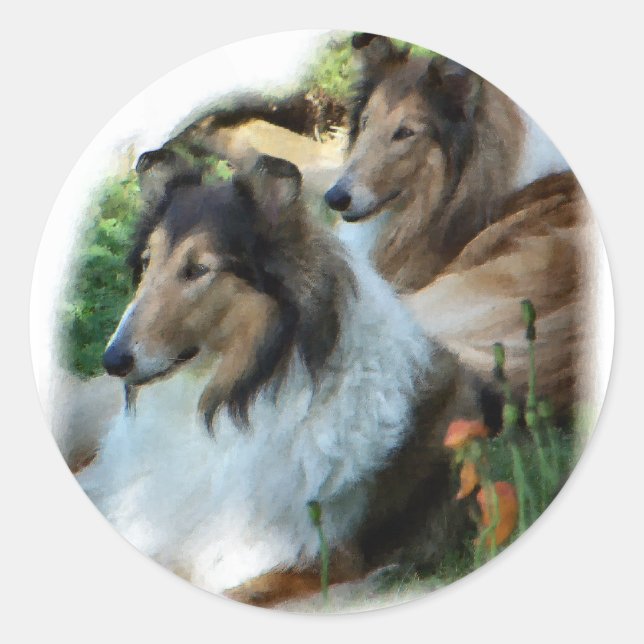 Adesivo Redondo Rough Collie Art Gifts (Frente)