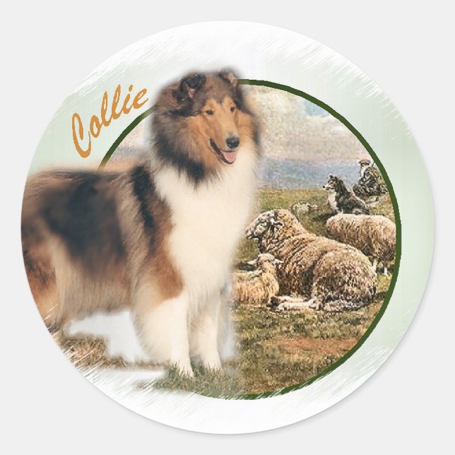 Adesivo Redondo Rough Collie Keeper da ovelha (Frente)