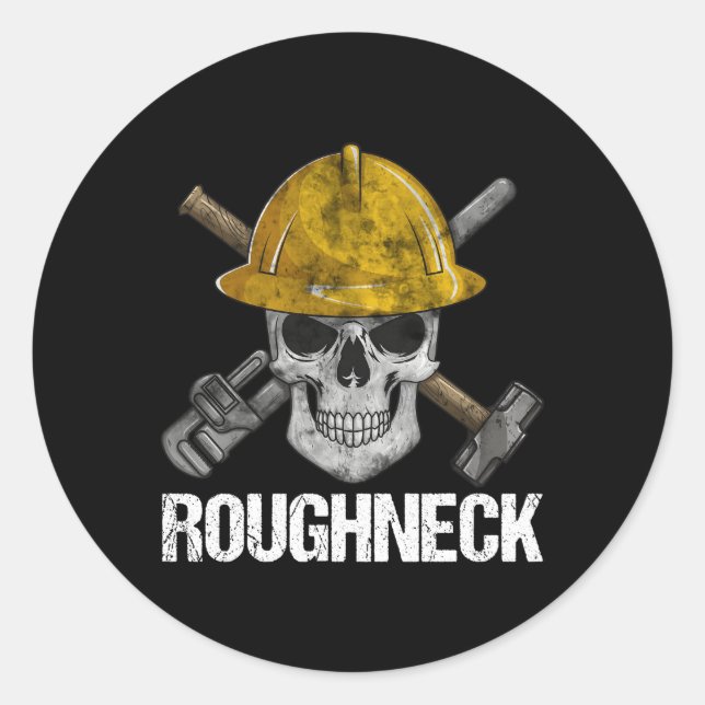 Adesivo Redondo Roughneck Skull Oilfield Worker Oil Field Rig (Frente)