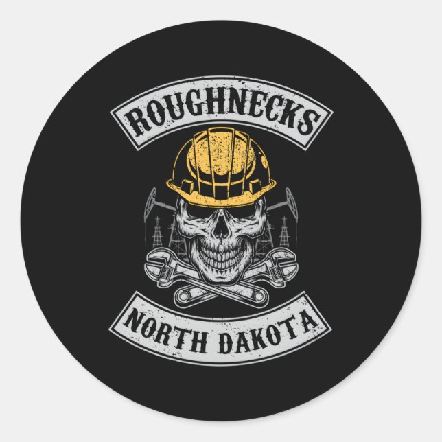 Adesivo Redondo Roughnecks North Dakota Oilfield Roughneck Oil Rig (Frente)