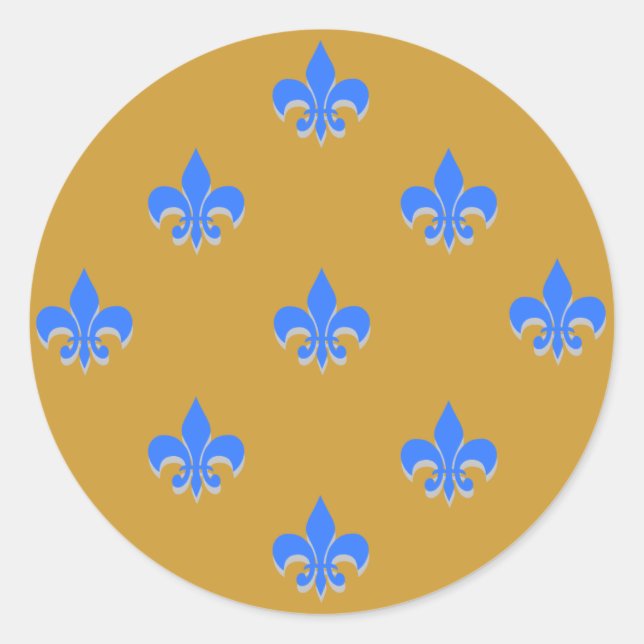 Adesivo Redondo Round Fleur de Lis Stickers Brilhante AZUL (Frente)