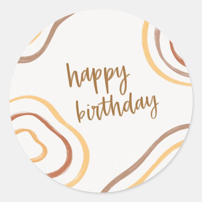 Adesivo Redondo Round Happy Birthday Sticker – Minimalist Abstract (Frente)