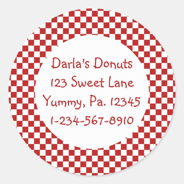 Adesivo Redondo Round Red Gingham Stickers (Frente)