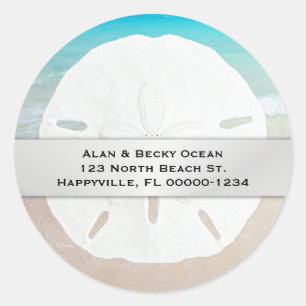 Adesivo Redondo Round Sand Dollar Beach Return Address Labels