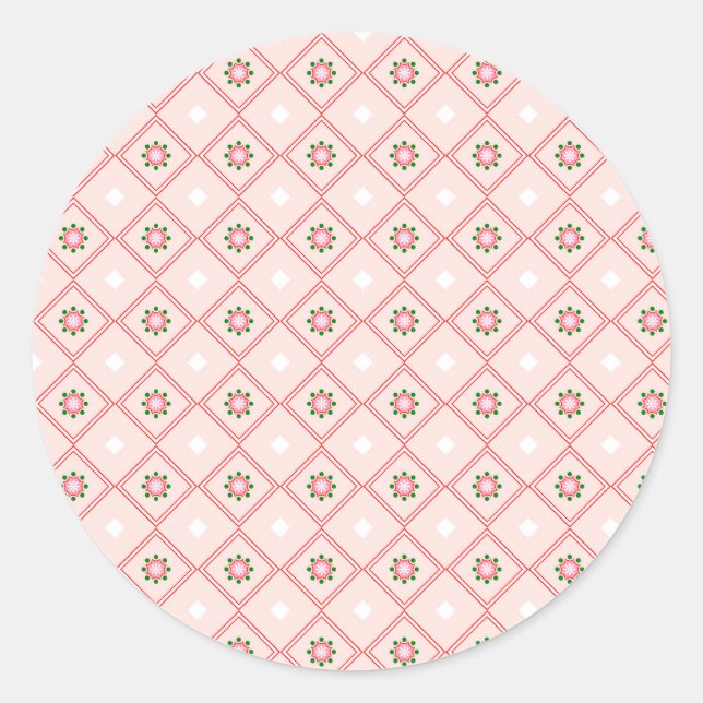Adesivo Redondo Round sticker design featuring pink and white  (Frente)