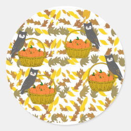 Adesivo Redondo Round Sticker Fall Owls Pumpkin Basket Autocollant