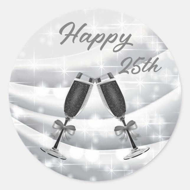 Adesivo Redondo Round Sticker Happy 25h Aniversário (Frente)