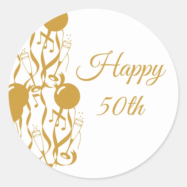 Adesivo Redondo Round Sticker Happy 50º Aniversário (Frente)