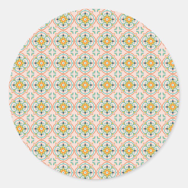 Adesivo Redondo Round sticker with a floral geometric pattern (Frente)