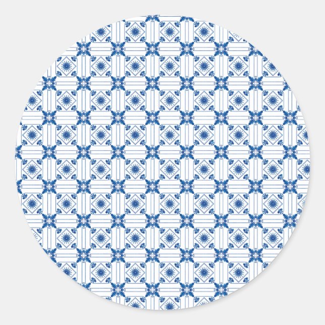 Adesivo Redondo Round sticker with intricate blue and white  (Frente)