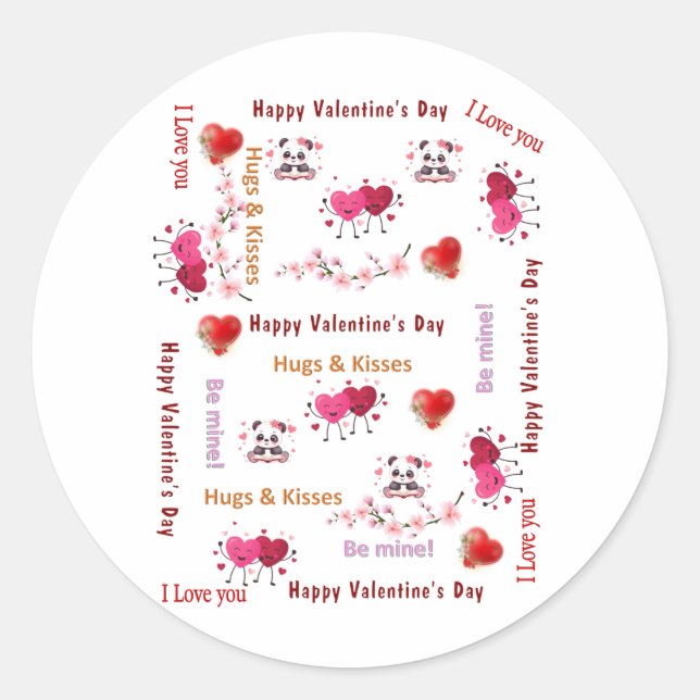 Adesivo Redondo Round Stickers Cat Be My Valentine Love  (Frente)