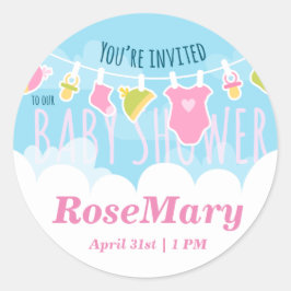 Adesivo Redondo roupa chá de fraldas