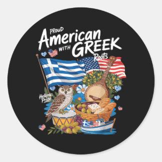 Adesivo Redondo Roupa Com A Bandeira Grega Americana Para Mulheres