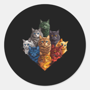 Adesivo Redondo Roupa De Arte De Gatos De Cor Divertida Para Gatos