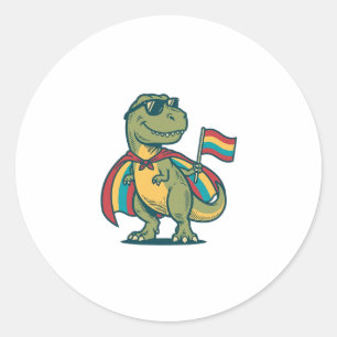 Adesivo Redondo Roupa de dinossauro orgulhoso fofo em vetor Design