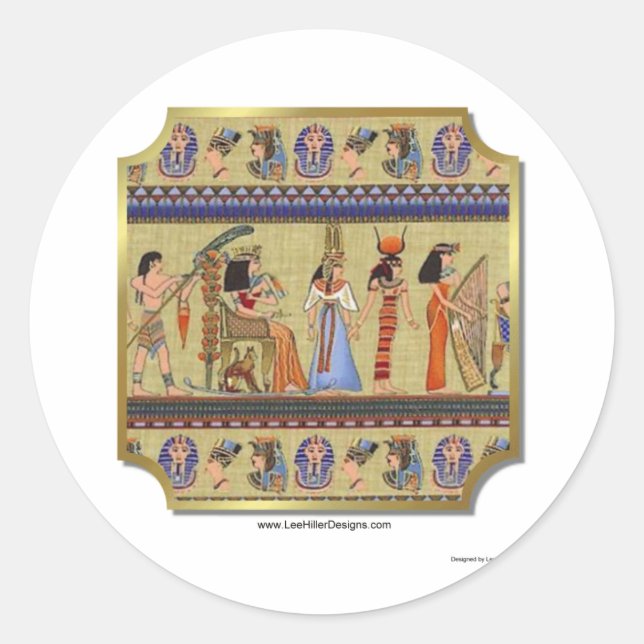 Adesivo Redondo Roupa de Hieroglifos Egípcios, Coleções de present (Frente)