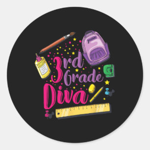Adesivo Redondo roupa de menina Diva da 3ª série para o primeiro d