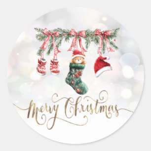 Adesivo Redondo Roupa de Natal do ursinho bebê Papai Noel