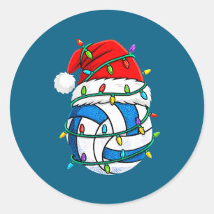 Adesivo Redondo Roupa de Natal Vôlei Chapéu de Papai Noel Luzes Sr