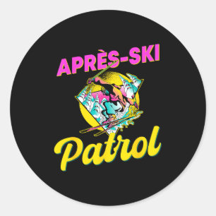 Adesivo Redondo roupa de patrulha de après-ski retrô dos anos 80 p