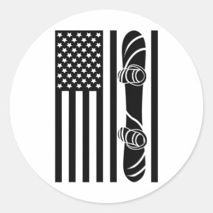 Adesivo Redondo Roupa de Snowboard da Bandeira Americana - Snowboa