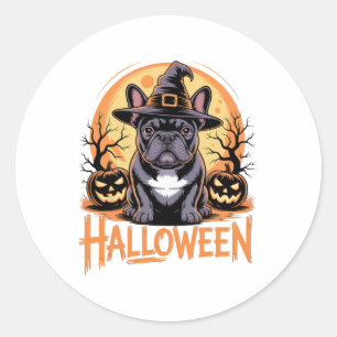 Adesivo Redondo Roupa Francesa Para Bulldog Do Halloween Com Chapé