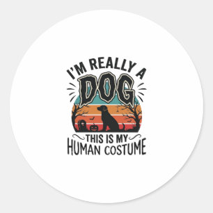 Adesivo Redondo Roupa Humana de Cachorro Engraçada Halloween Vinta