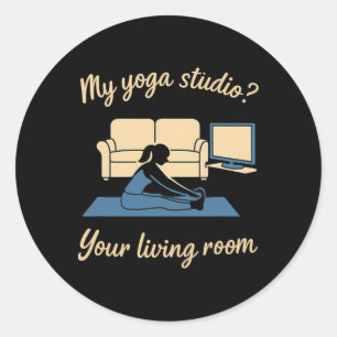 Adesivo Redondo Roupas Ativas de Yoga em Casa Meu Estúdio de Yoga