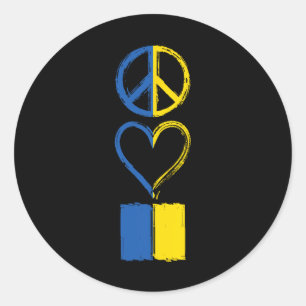 Adesivo Redondo Roupas com Bandeira Ucraniana Paz Amor Ucrânia