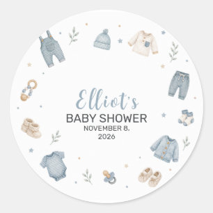 Adesivo Redondo Roupas de Bebê Blue Boho Baby Shower