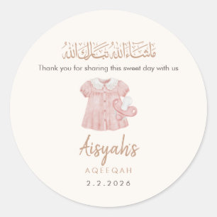 Adesivo Redondo Roupas de Bebê Rosa Fofa Menina Aqeeqah Favor Stic